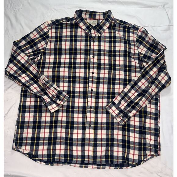 LL Bean Flannel Shirt Men’s Size XXXL Blue White Red Scotch Plaid Button 228061 - Picture 1 of 11